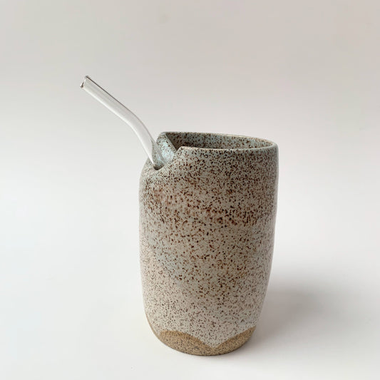STRAW TUMBLER - SPECKLED WHITE/BLUE