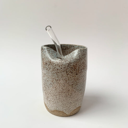 STRAW TUMBLER - SPECKLED WHITE/BLUE